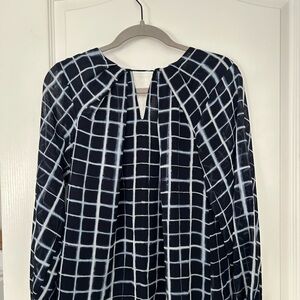 Calvin Klein Navy and White Checkered Blouse